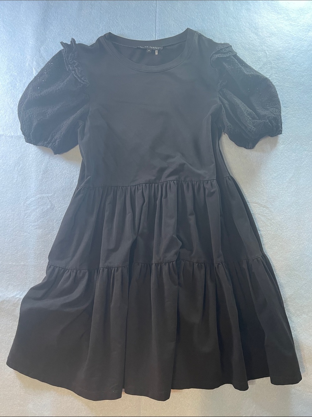 English Factory Black Tiered Dress with Puff Sleeves